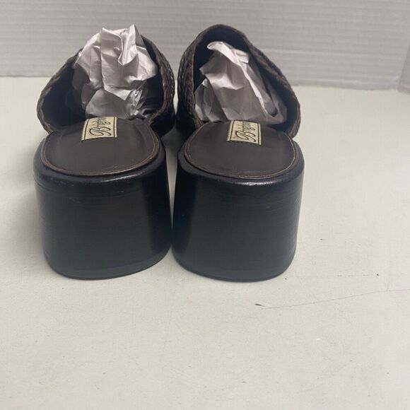 BRIGHTON Franki Basket Weave Vero Cuoio Leather Heel Clogs  Mules Brown Size 8.5 - Picture 8 of 11